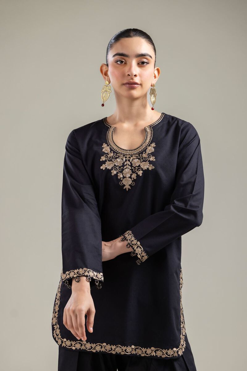 Embroidered |Cotton Dobby | Black Cotton Kurta | USD 40.00