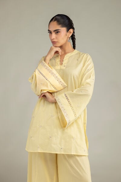 Embroidered | Cambric | Yellow Cambric Kurta | USD 40.00
