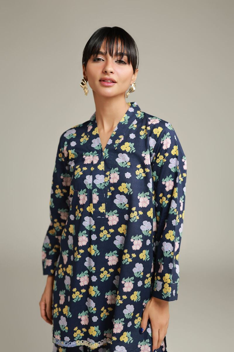 Embroidered | Cotton Dobby | Floral Navy Kurta | USD 30.00