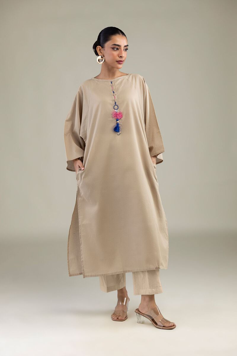 Dyed | Textured Cotton | Beige Cotton Kurta | USD 35.00