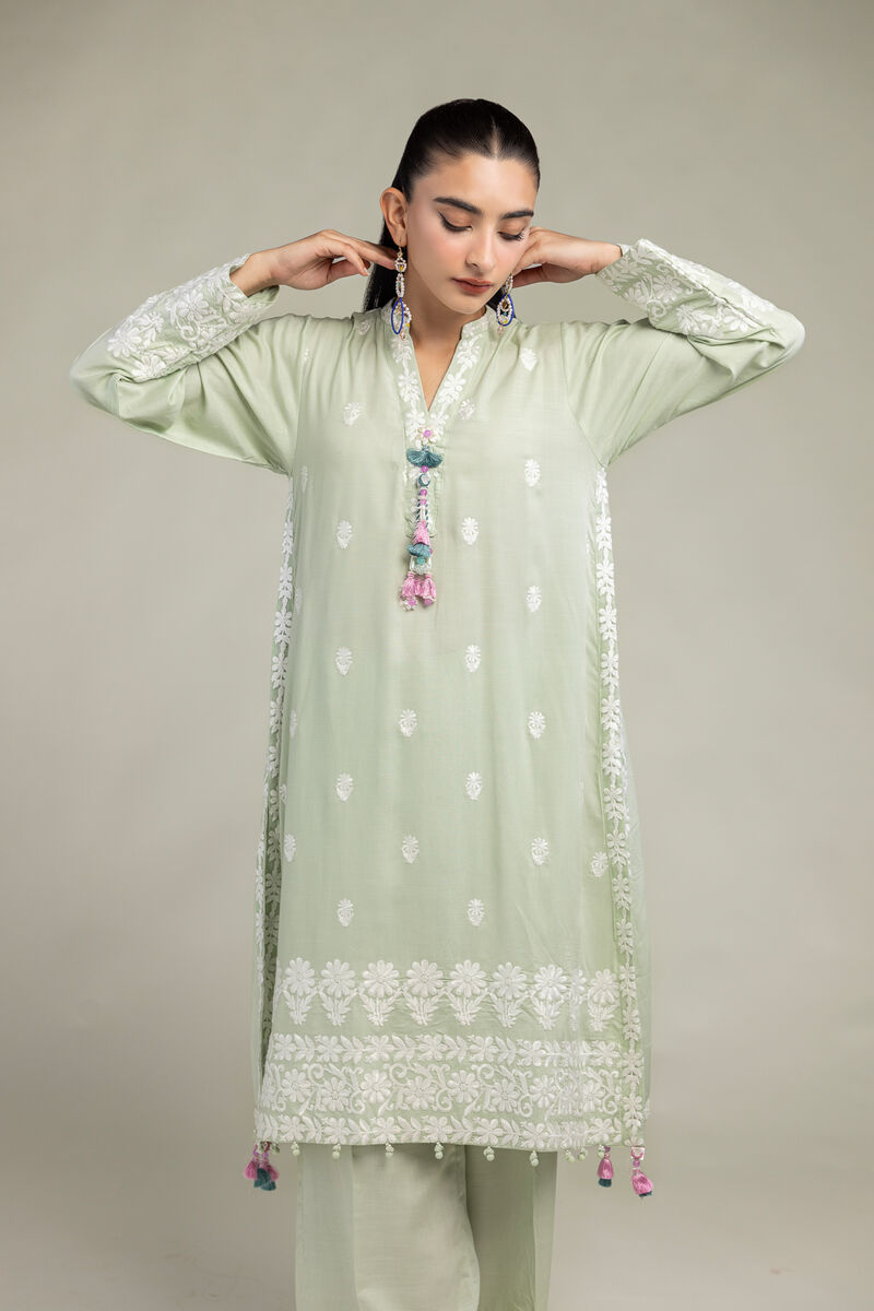 Embroidered | Raw Silk | Floral Silk Kurta | USD 65.00