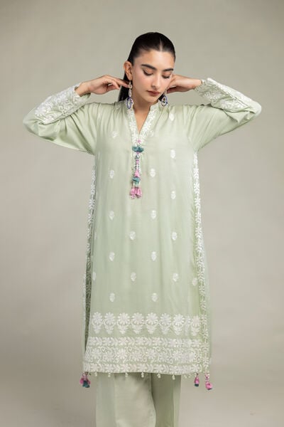 Embroidered | Raw Silk | Floral Silk Kurta | USD 65.00