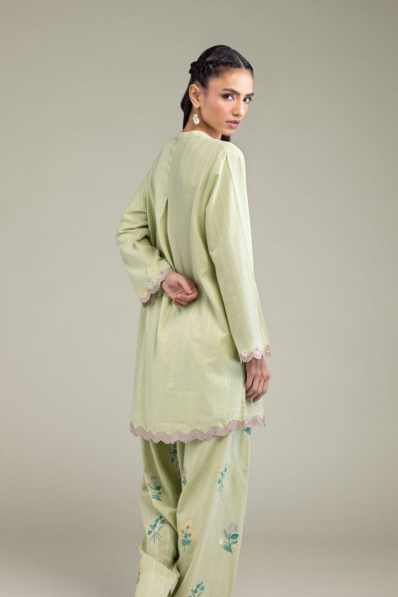 Embroidered | Textured Cotton | Cotton Band-Collar Kurta | USD 45.00