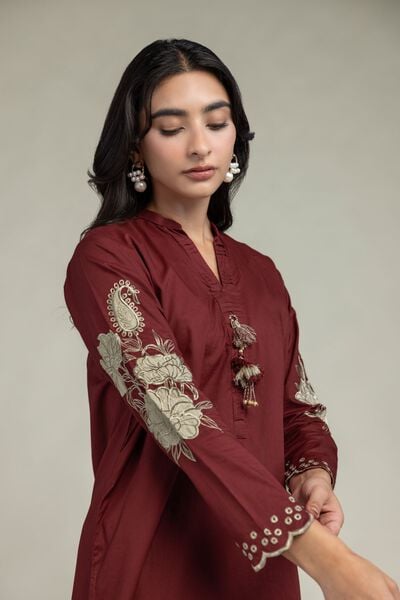 Cambric | Maroon Floral Kurta | USD 45.00