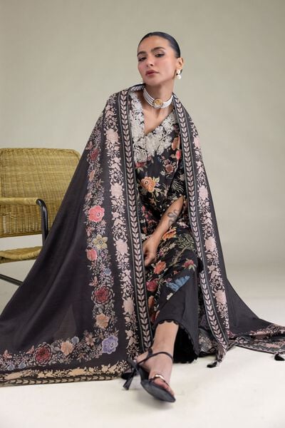 Embroidered | Polyester Silk | Black Silk Dupatta | USD 30.00
