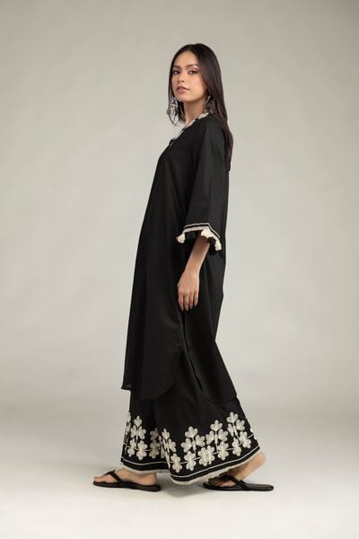 Embroidered | Cotton Dobby | Floral Black Pants | USD 40.00