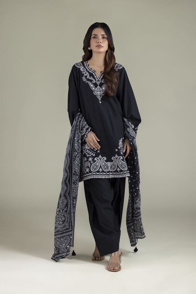 Embroidered | Cotton Dobby | Black Tailored Set | USD 80.00