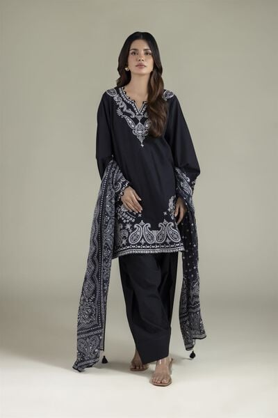 Embroidered | Cotton Dobby | Black Tailored Set | USD 80.00