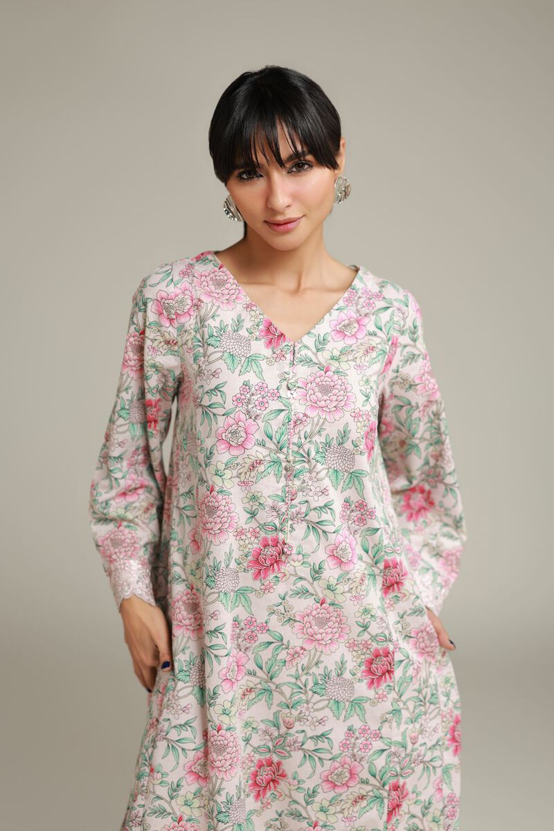 Embroidered | Cotton Dobby | Floral Longline Kurta | USD 30.00