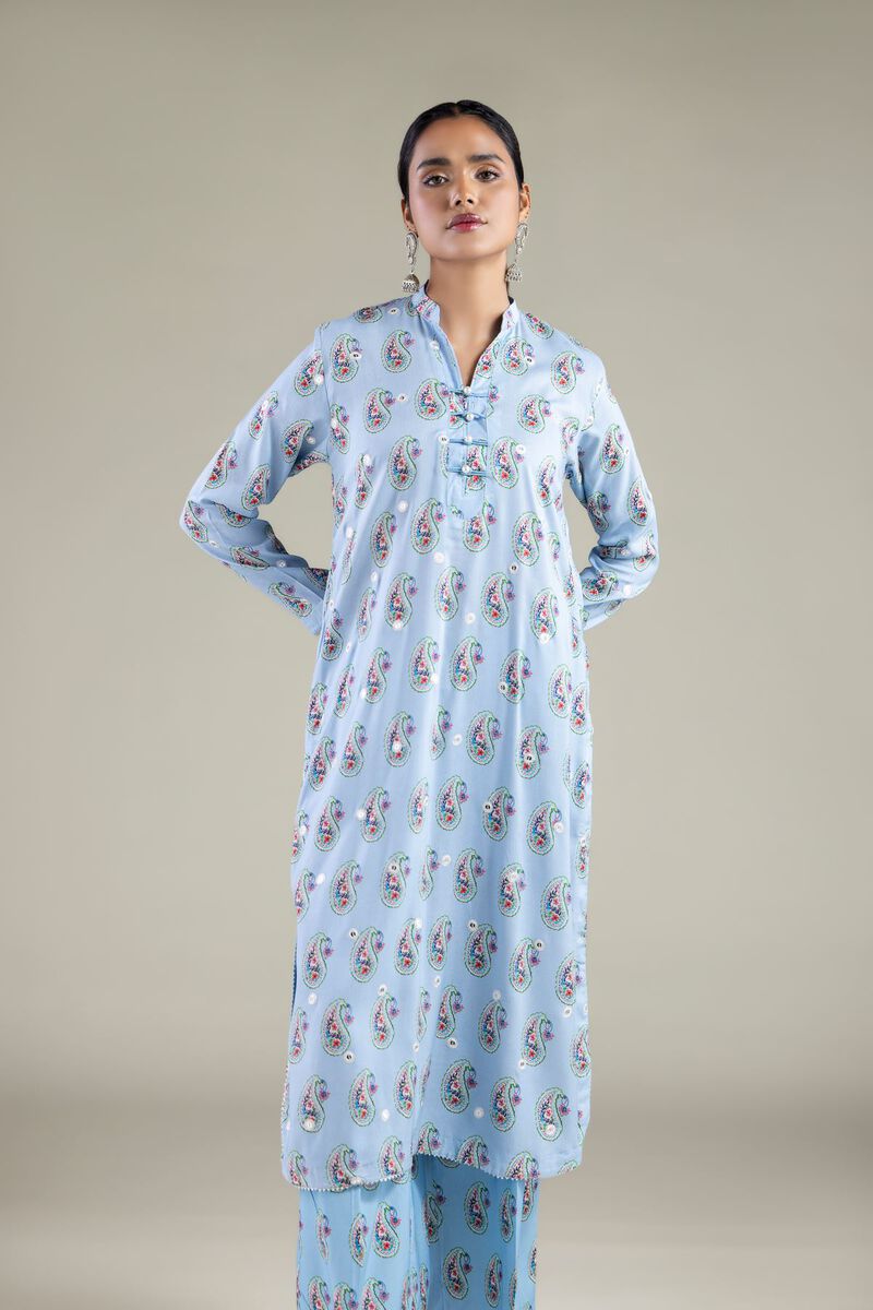 Embroidered | Viscose | Paisley Band Collar Kurta | USD 35.00