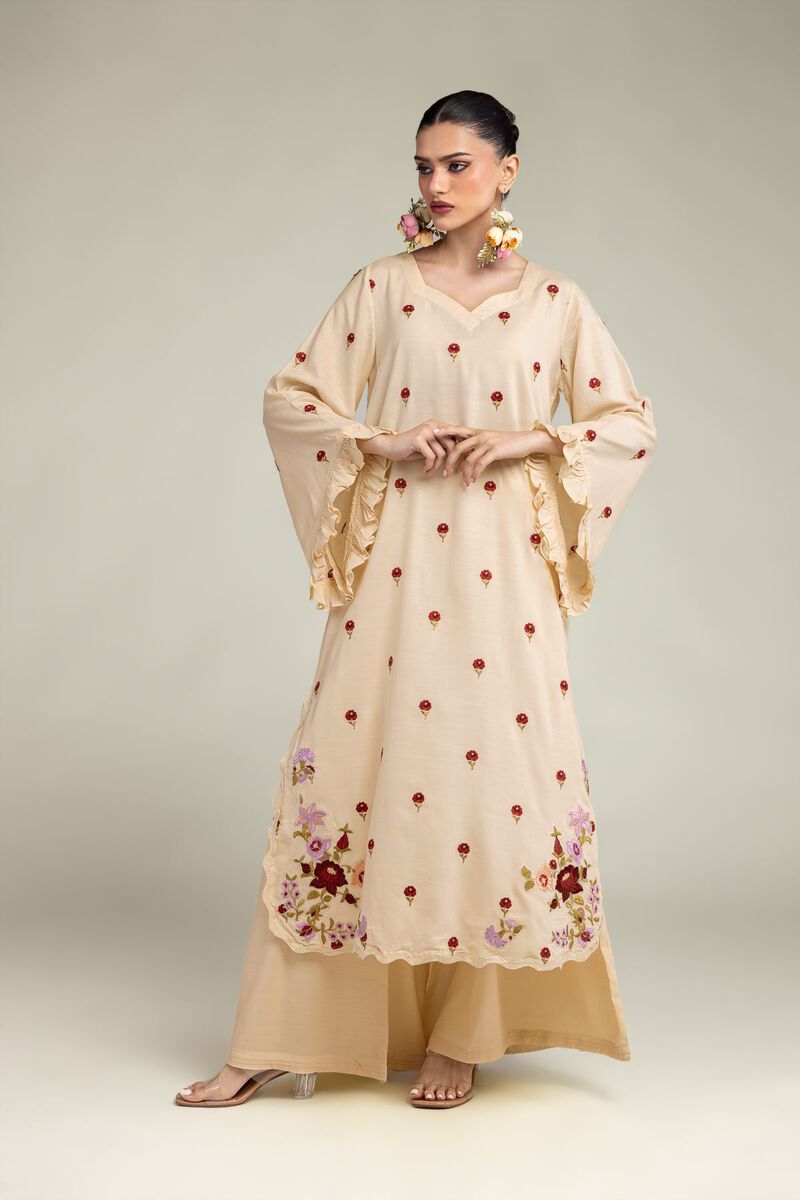 Embroidered | Raw Silk | Floral Silk Kurta | USD 55.00