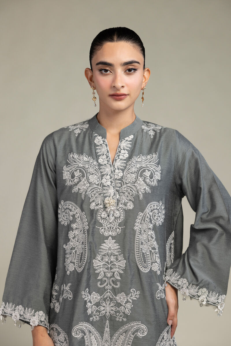 Raw Silk | Gray Silk Kurta | USD 65.00