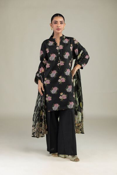 Printed | Cotton Dobby | Black Solid Pants | USD 25.00