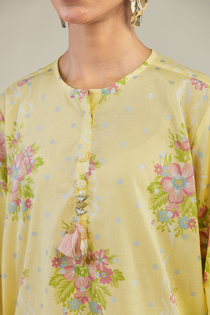 Printed | Cambric | Floral Yellow Kurta | USD 35.00