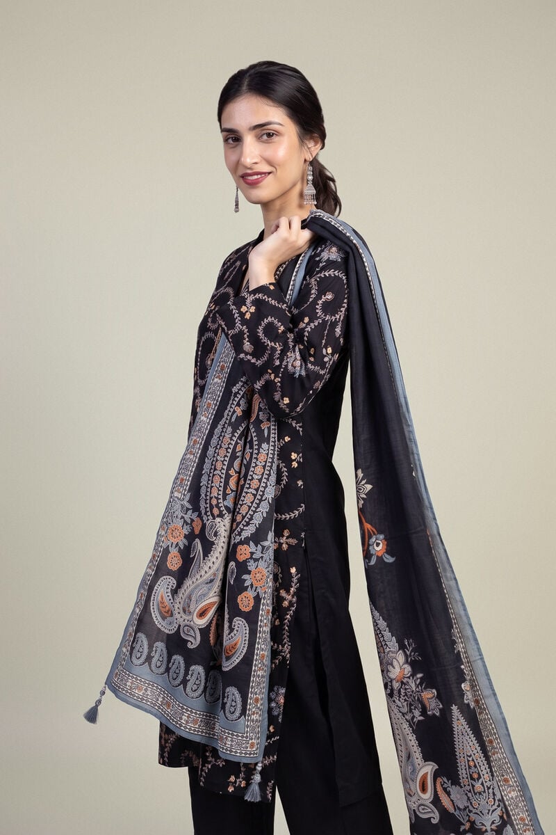 Embroidered | Polyester Silk | Black Silk Dupatta | USD 35.00