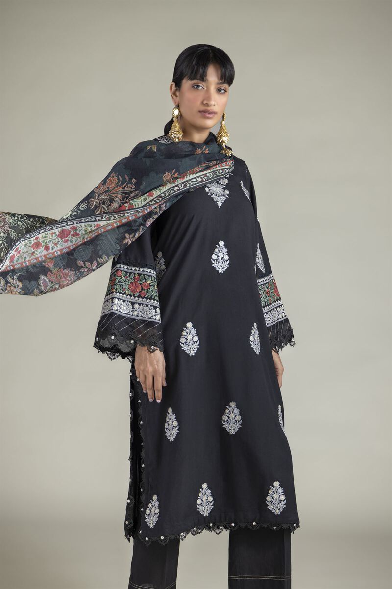 Embroidered | Cambric | Black Tailored Set | USD 80.00
