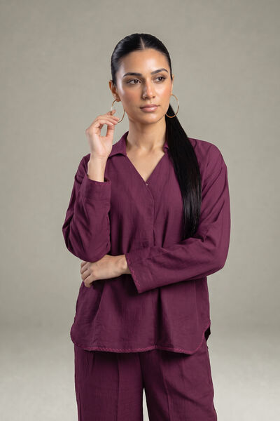 Dyed | Crepe | Solid V-Neck Blouse | USD 40.00