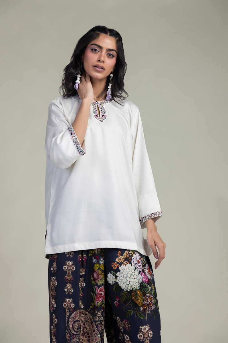 Embroidered | Viscose Crepe | Solid Viscose Tunic | USD 40.00