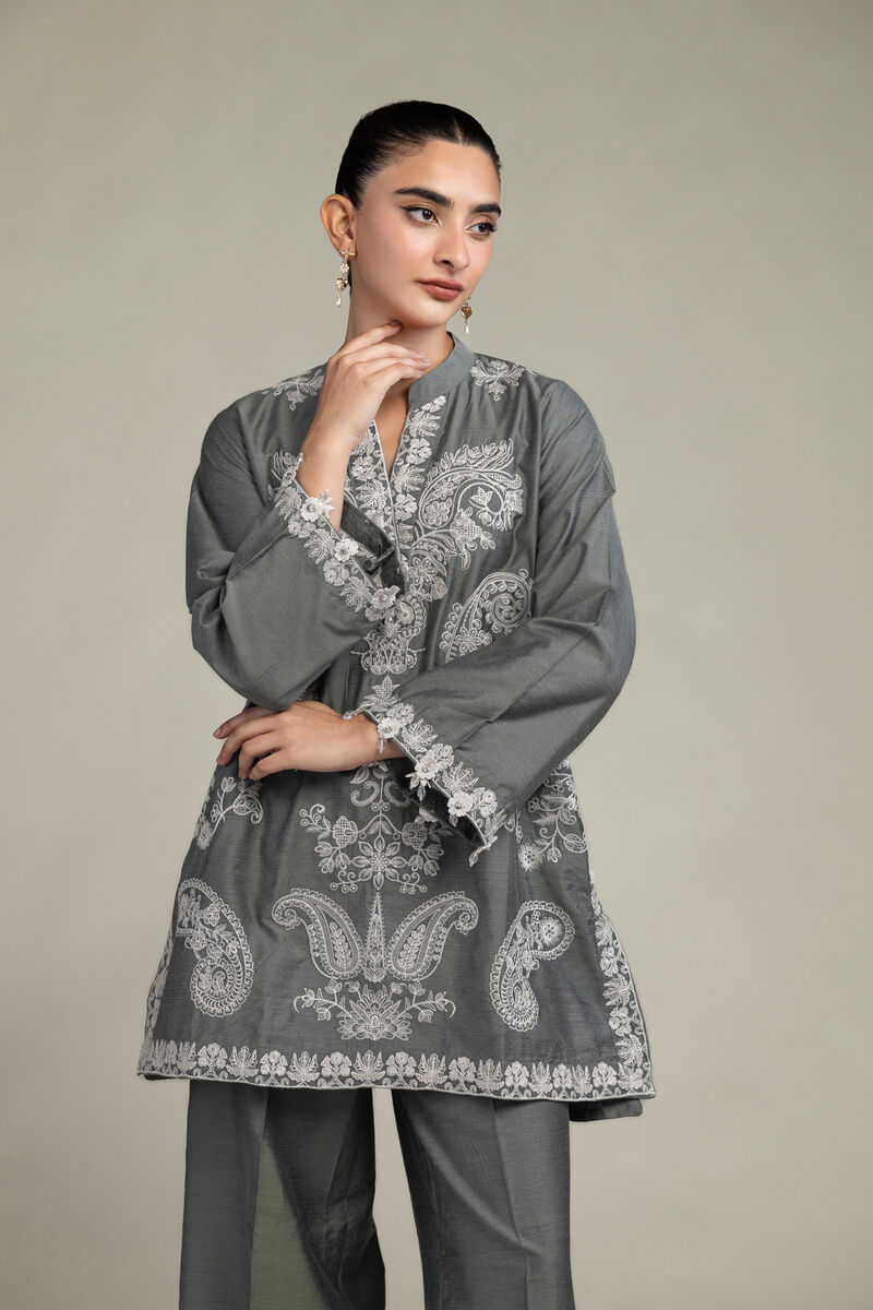 Raw Silk | Gray Silk Kurta | USD 65.00