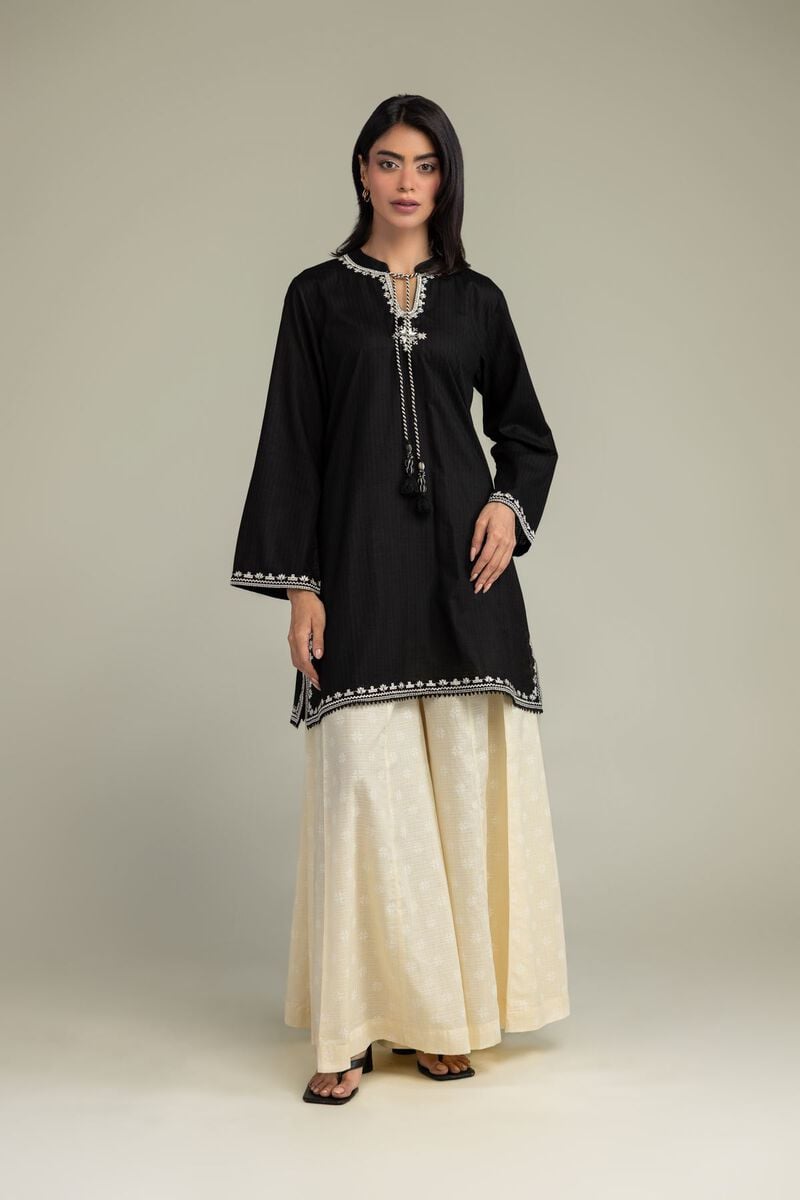 Embroidered | Cotton Dobby | Short Black Kurta | USD 40.00