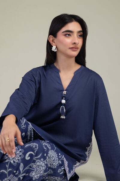 Embroidered | Cambric | Short Navy Kurta | USD 35.00