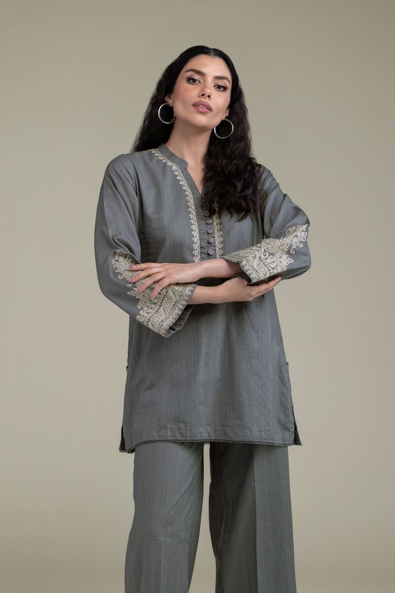 Embroidered | Cotton Dobby | Gray Cotton Kurta | USD 45.00