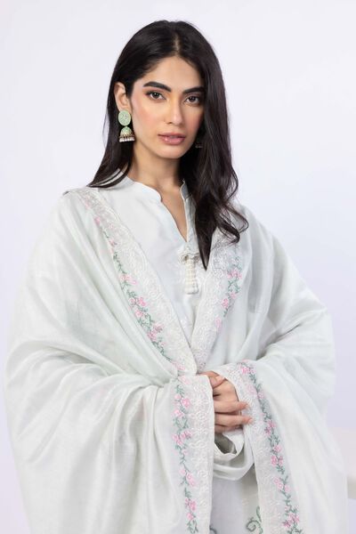 Embroidered | Cotton Net YD with White/Black Warp | Dupatta | USD 30.00