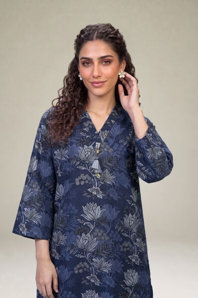 Printed | Light Khaddar | Floral Navy Kurta | USD 35.00