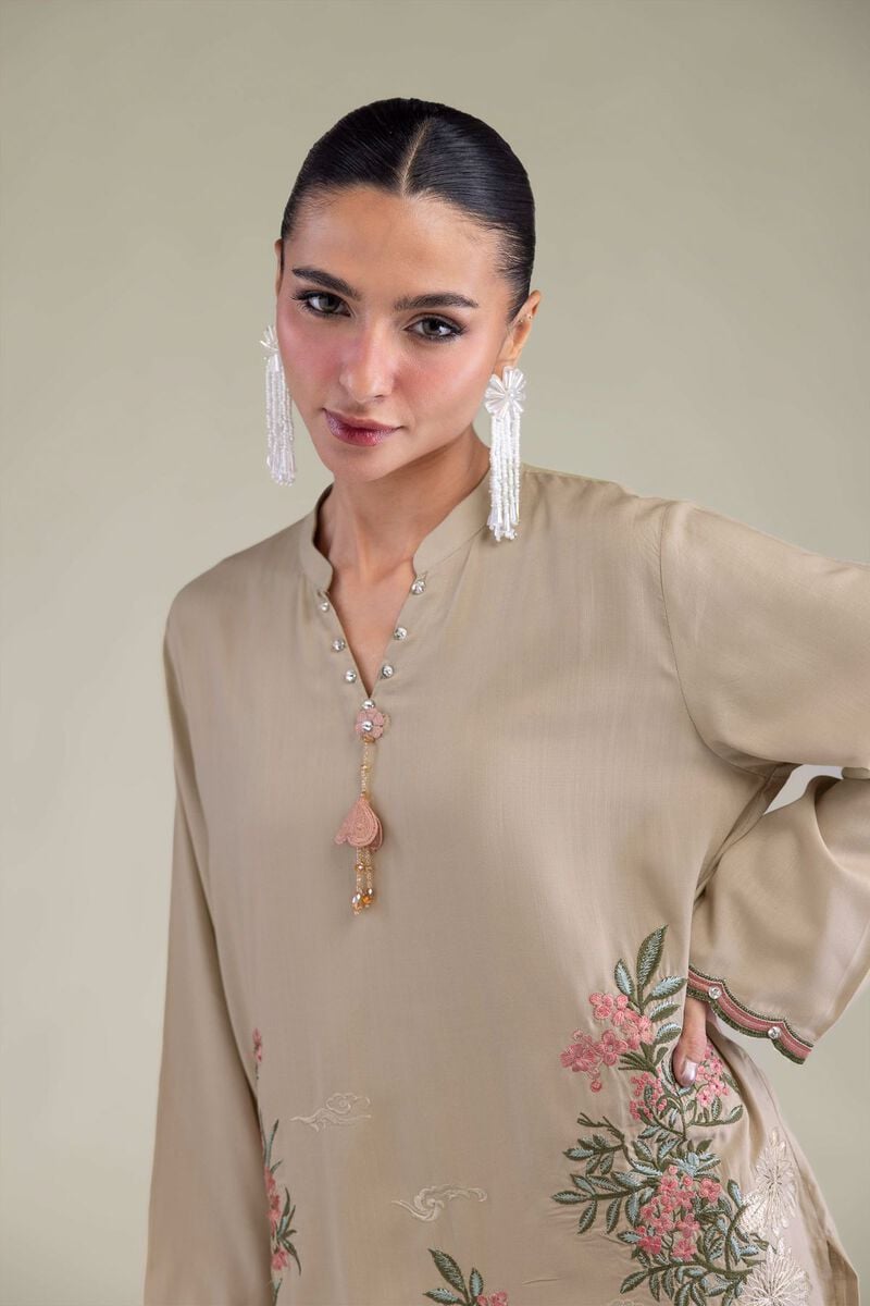 Embroidered | Raw Silk | Band Collar Kurta | USD 55.00