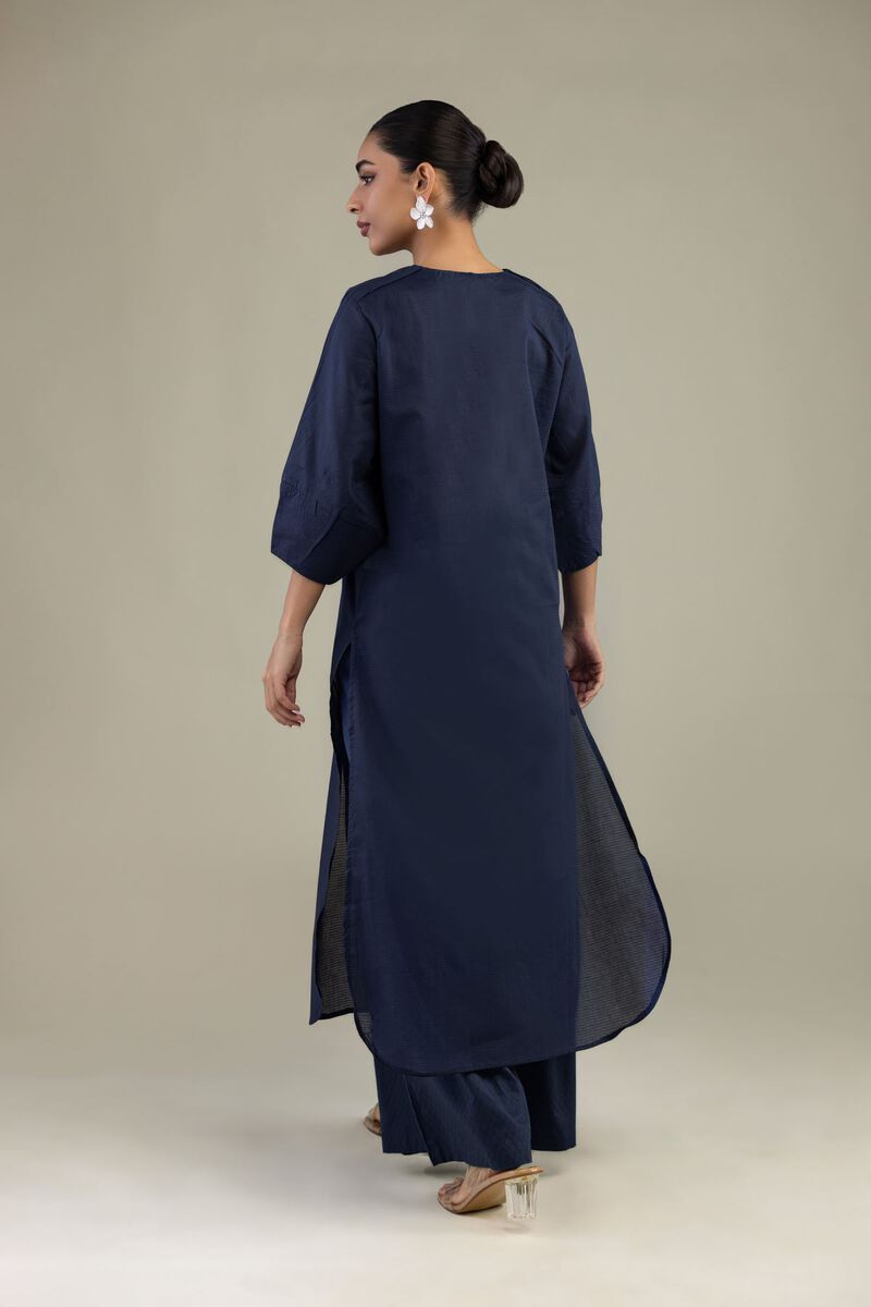 Dyed | Textured Cotton | Longline Navy Kurta | USD 35.00