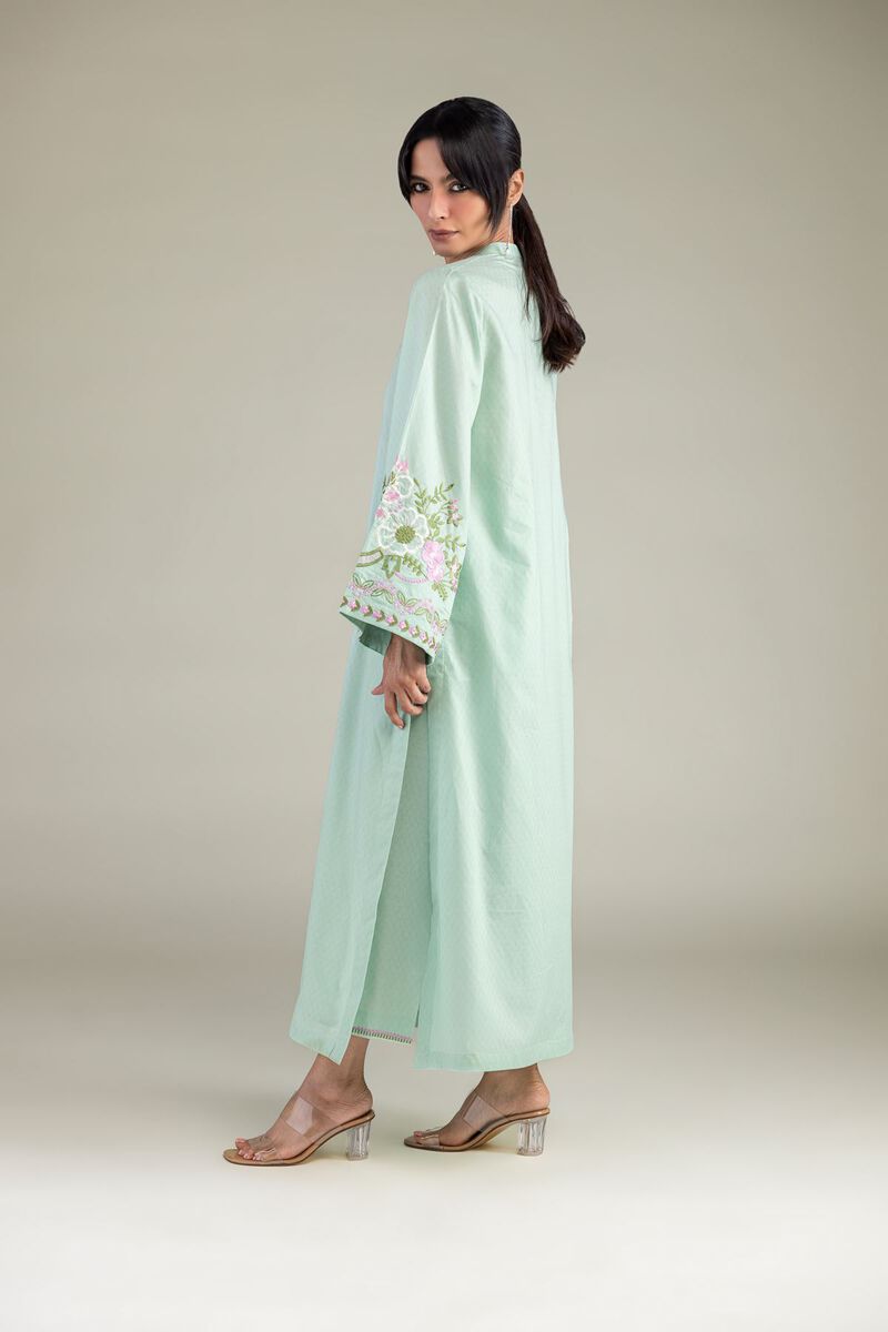 Embroidered | Cotton Dobby | Mint Cotton Pants | USD 30.00