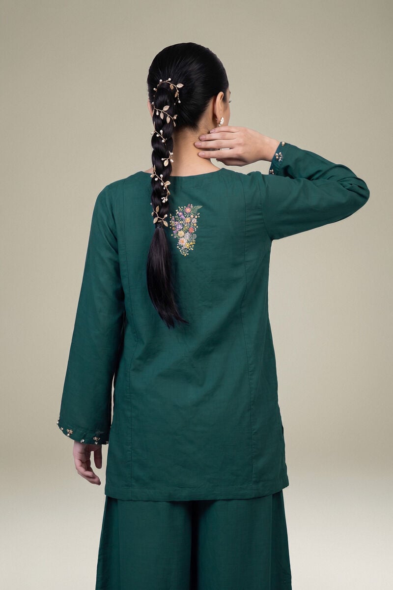 Embroidered | Raw Silk | Floral Green Kurta | USD 45.00