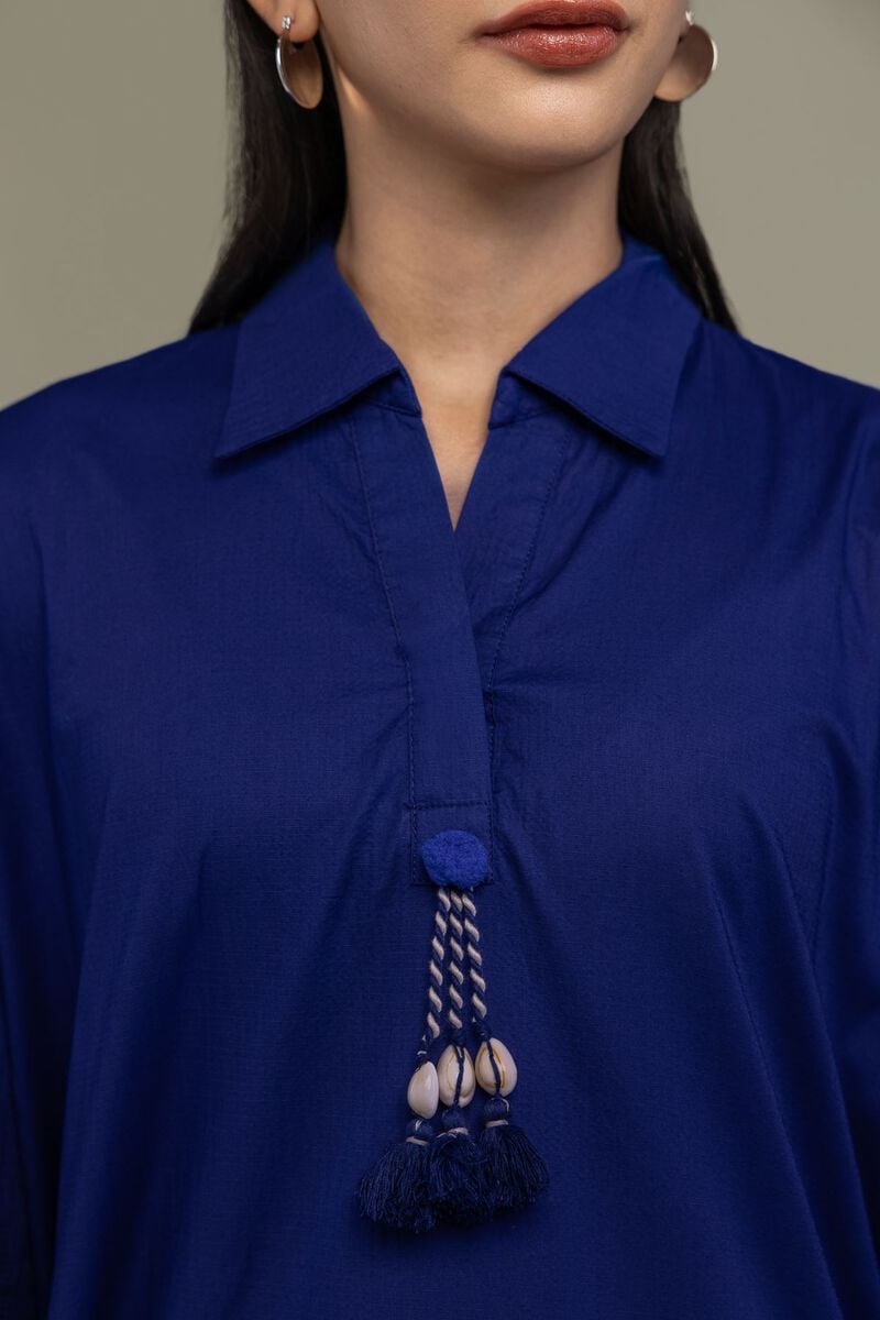 Dyed | Cotton Crinkle | Blue Longline Kurta | USD 35.00