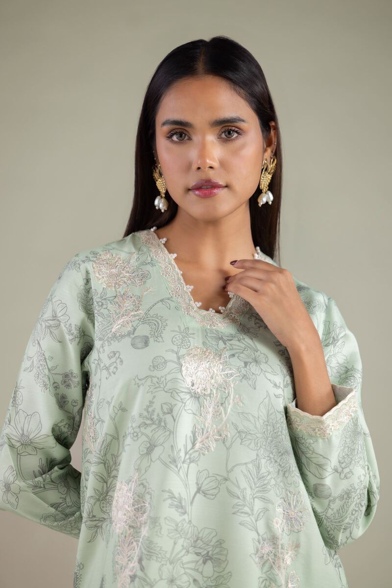 Embroidered | Raw Silk | Floral Longline Kurta | USD 65.00