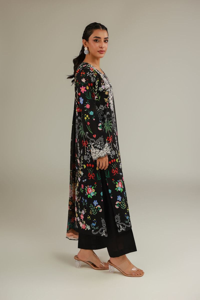 Embroidered | Cambric | Black Tailored 3-Piece | USD 75.00