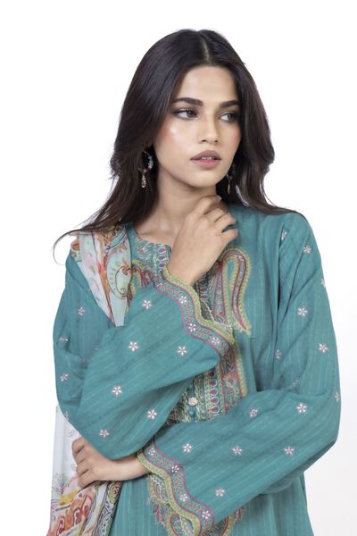 Embroidered | Textured Cotton | Tailored 3 Piece | USD 65.00