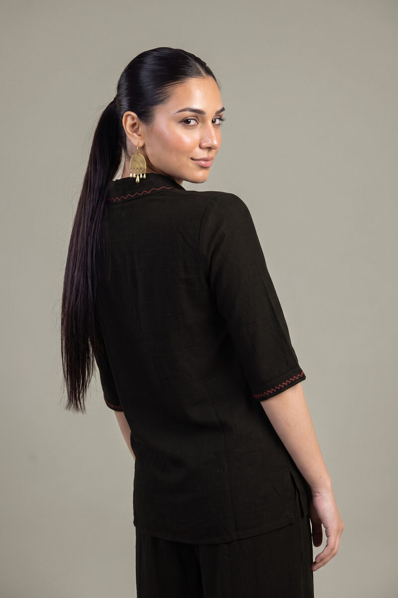 Dyed | Crepe | V-Neck Black Tunic | USD 40.00
