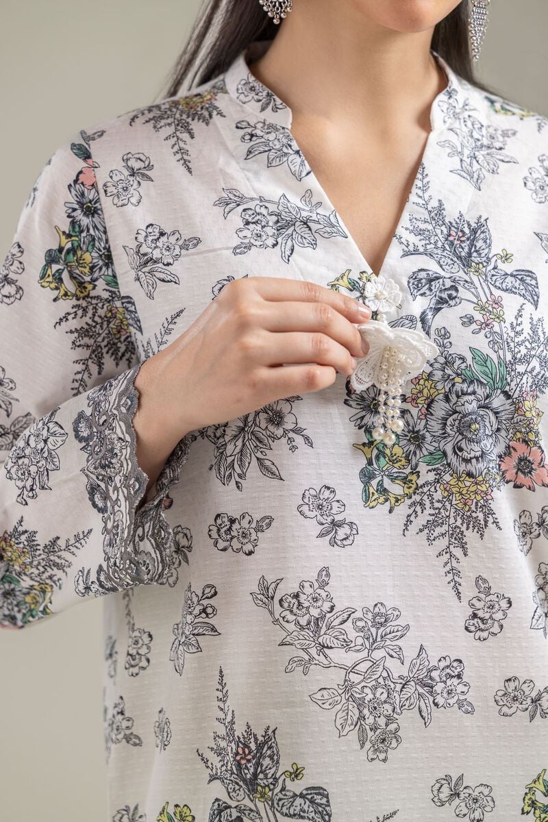 Embroidered | Cotton Dobby | White V-Neck Kurta | USD 35.00