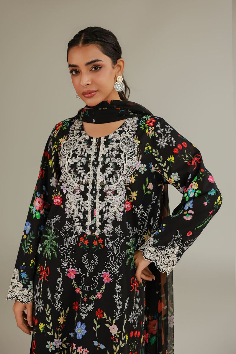 Embroidered | Cambric | Black Tailored 3-Piece | USD 75.00