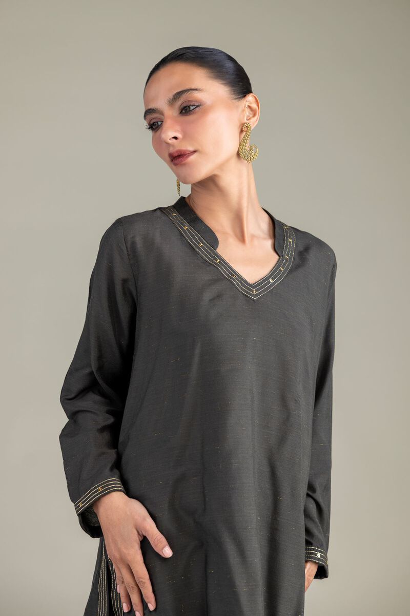 Dyed | Mesuri Silk | V-Neck Longline Kurta | USD 35.00