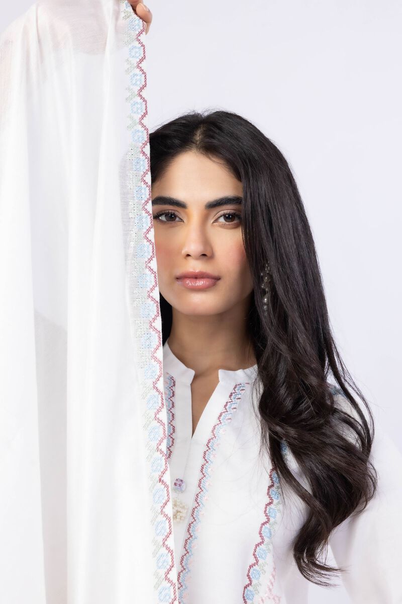 Embroidered | Cotton Net YD with White/Black Warp | Dupatta | null