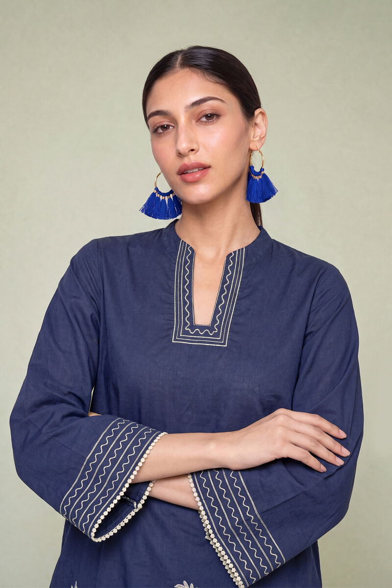 Embroidered | Cambric | Floral Navy Kurta | USD 45.00