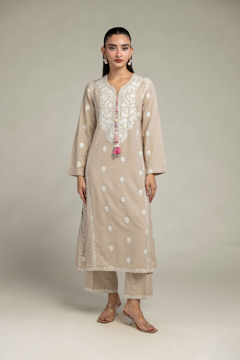 Embroidered | Raw Silk | Beige Silk Pants | USD 30.00