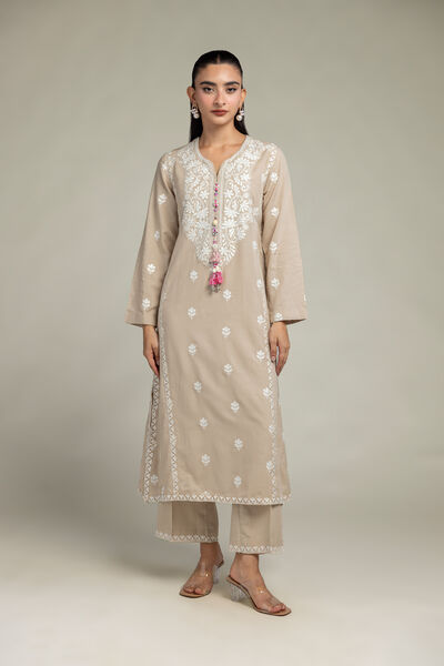 Embroidered | Raw Silk | Beige Silk Pants | USD 30.00