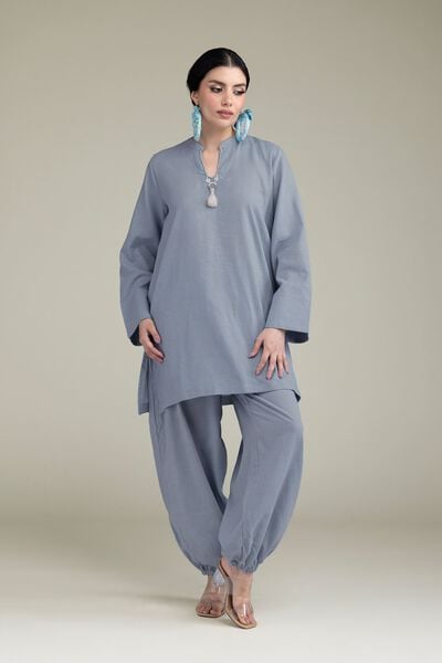 Dyed | Blended Linen | Solid Blue Pants | USD 30.00