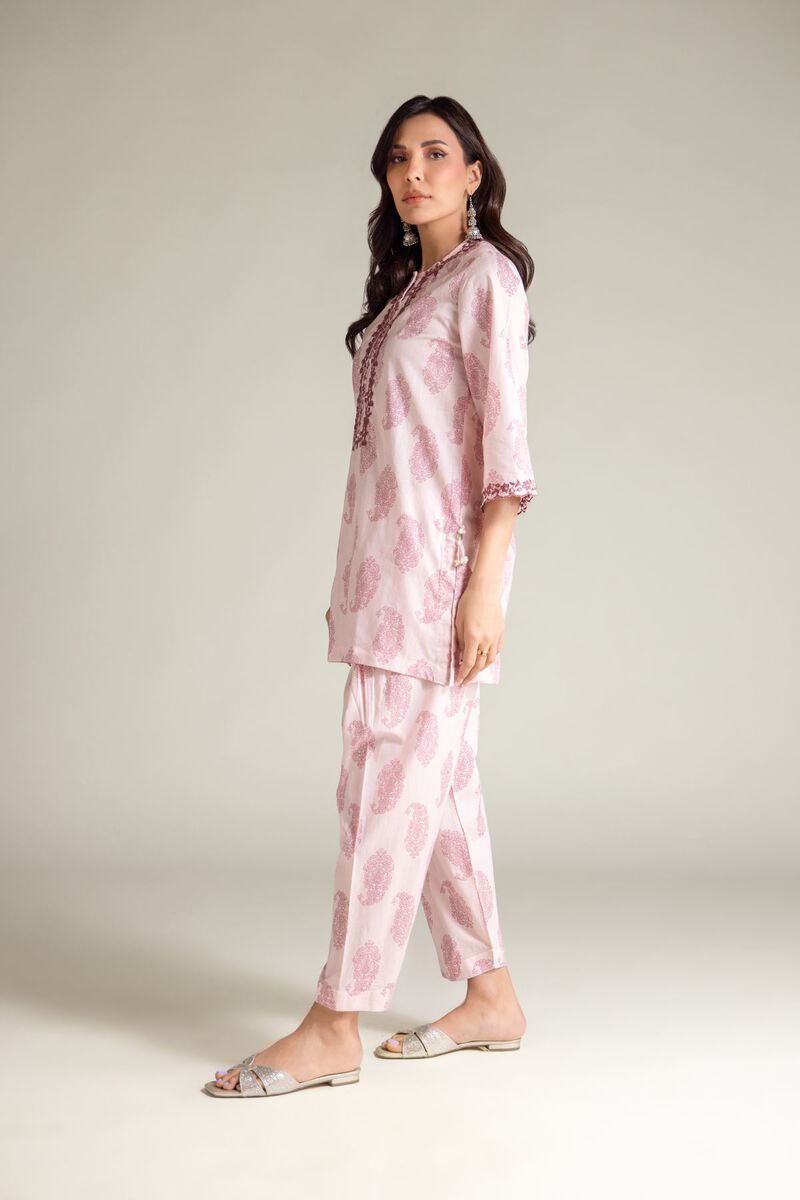 Embroidered | Cambric | Pink Paisley Kurta | USD 35.00