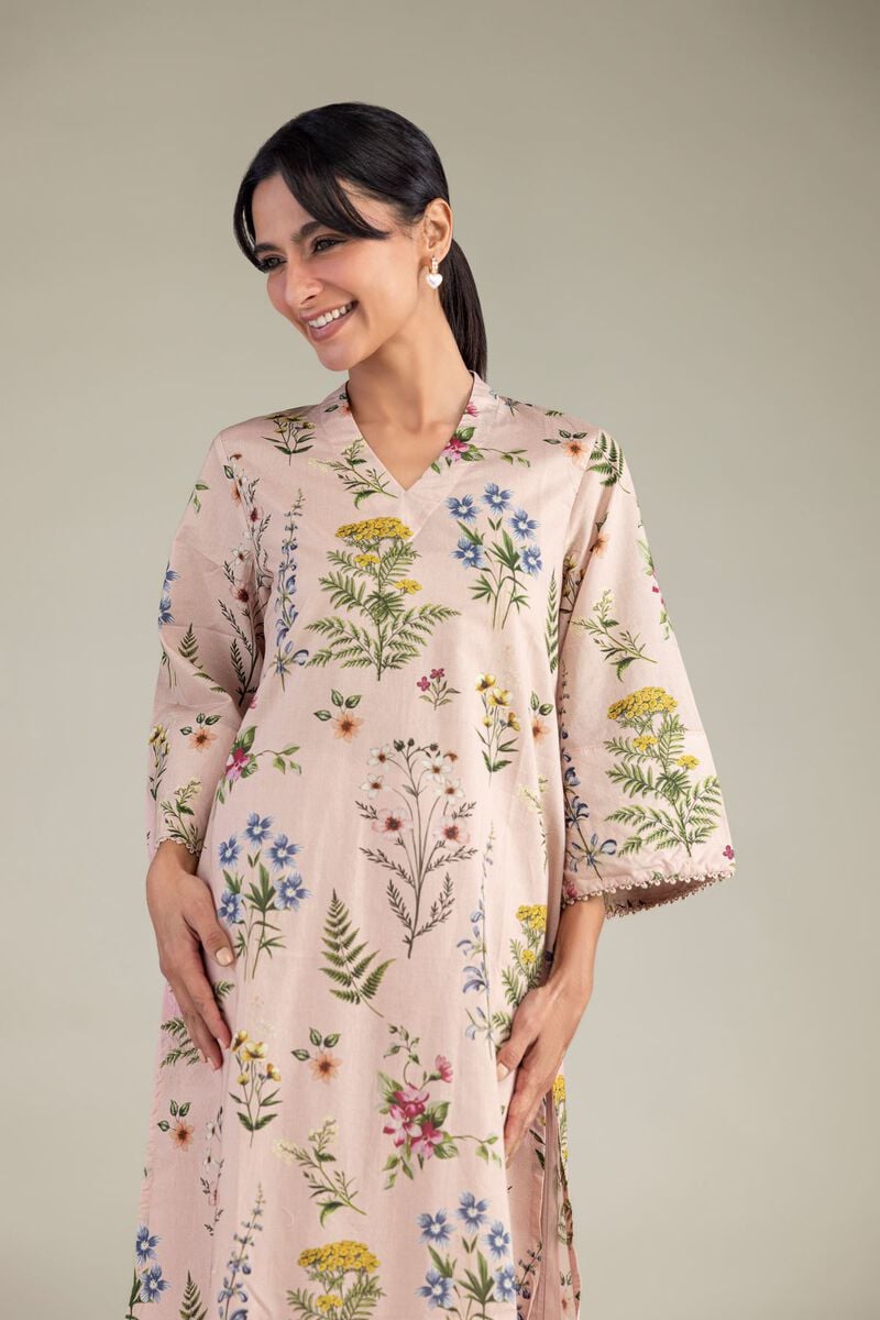 Printed | Cambric | Pink Longline Kurta | USD 35.00