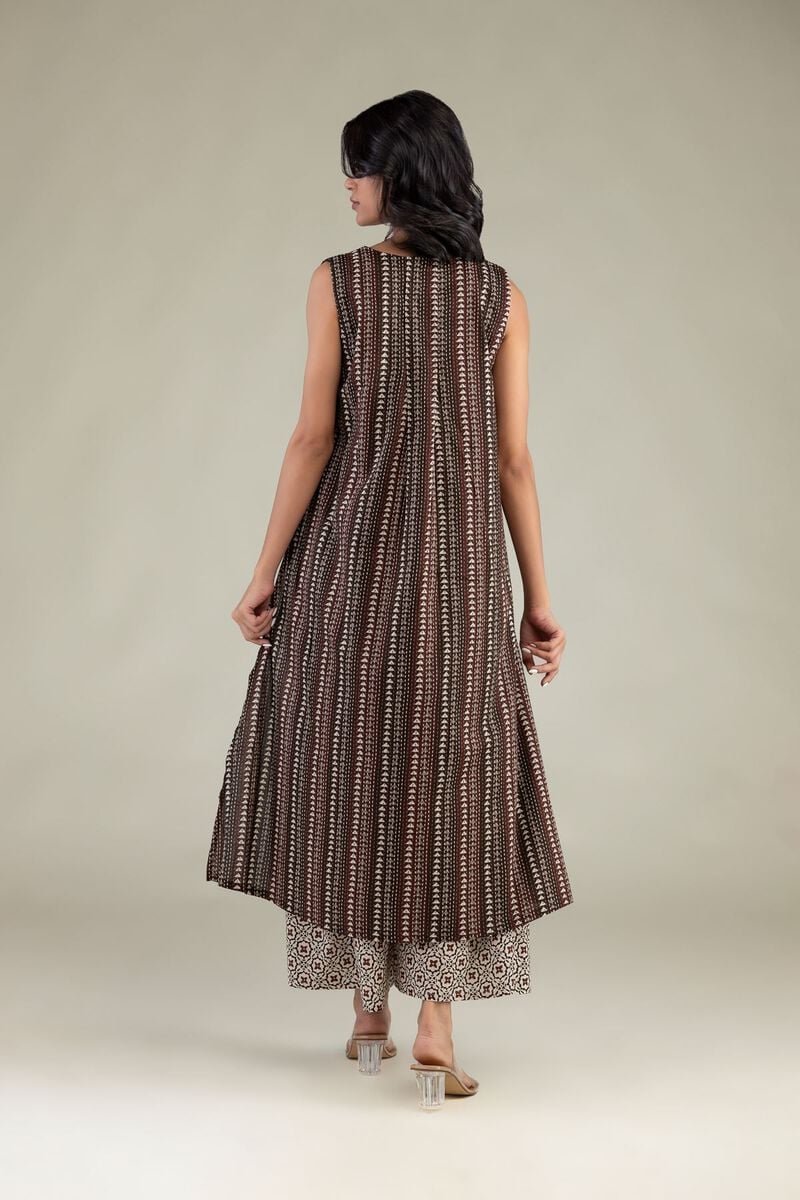 Printed | Cambric | Brown Sleeveless Kurta | USD 35.00