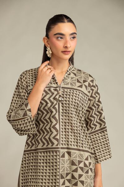 Printed | Cambric | Beige V-Neck Kurta | USD 35.00