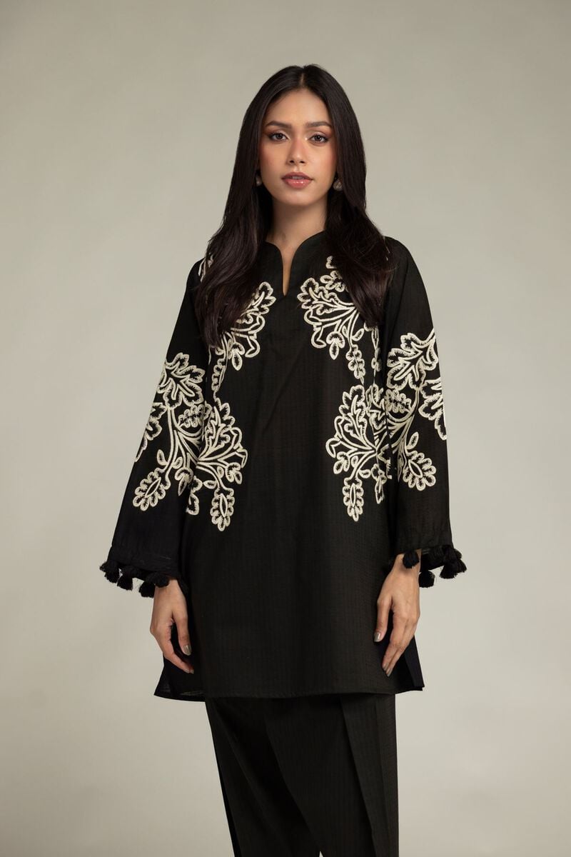 Embroidered | Cotton Dobby | Black Cotton Kurta | USD 45.00